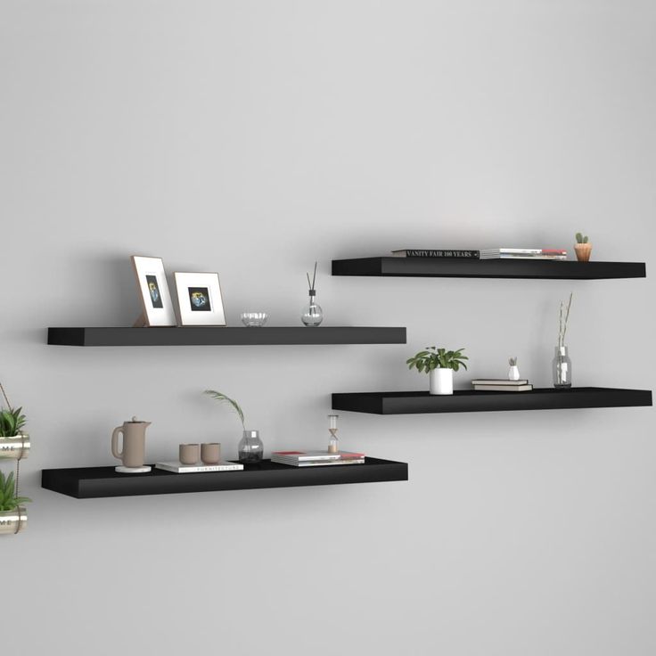 Kelluvat seinähyllyt 4 kpl musta 80x23,5x3,8 cm mdf_1