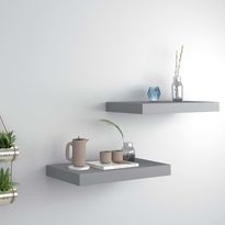 Kelluvat seinähyllyt 2 kpl harmaa 40x23x3,8 cm mdf