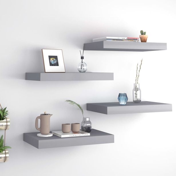 Kelluvat seinähyllyt 4 kpl harmaa 40x23x3,8 cm mdf_1