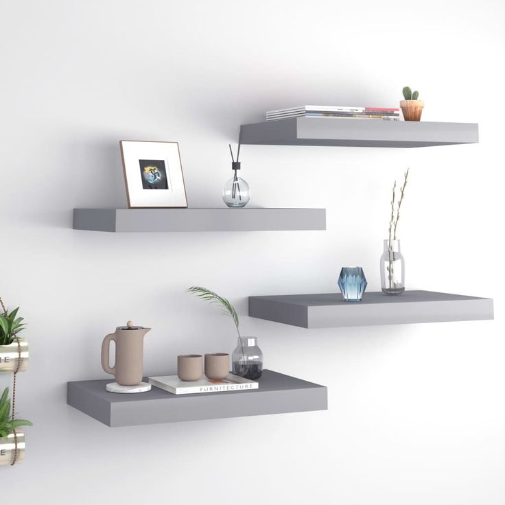 Kelluvat seinähyllyt 4 kpl harmaa 40x23x3,8 cm mdf_1