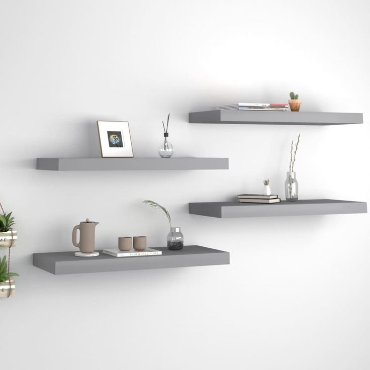 Kelluvat seinähyllyt 4 kpl harmaa 60x23,5x3,8 cm mdf_1