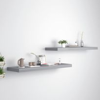 Kelluvat seinähyllyt 2 kpl harmaa 90x23,5x3,8 cm mdf