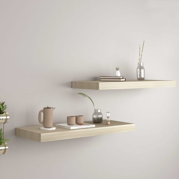 Kelluvat seinähyllyt 2 kpl tammi 60x23,5x3,8 cm mdf_1
