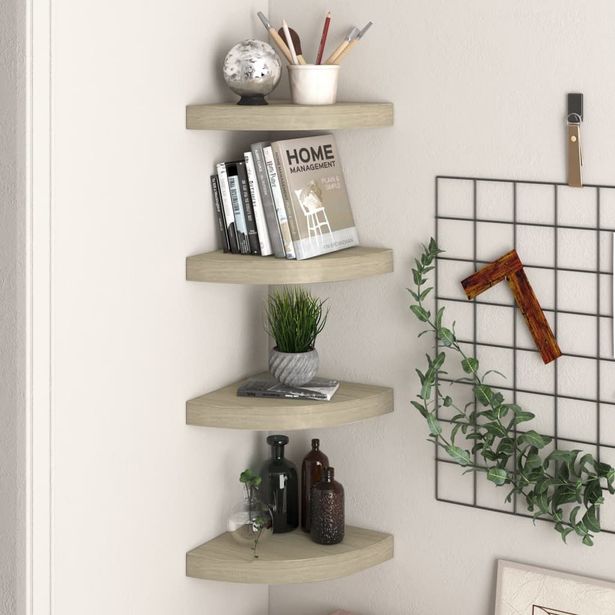 Kelluvat kulmahyllyt 4 kpl tammi 25x25x3,8 cm mdf_1