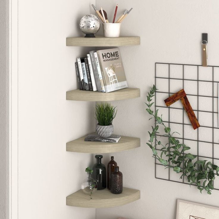 Kelluvat kulmahyllyt 4 kpl tammi 25x25x3,8 cm mdf_1