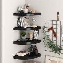 Kelluvat kulmahyllyt 4 kpl musta 35x35x3,8 cm mdf