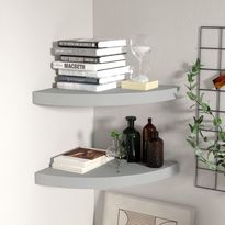 Kelluvat kulmahyllyt 2 kpl harmaa 35x35x3,8 cm mdf