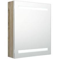 Kylpyhuoneen LED-peilikaappi, valkoinen ja tammi, 50x14x60cm