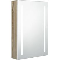 Kylpyhuoneen LED-peilikaappi, valkoinen ja tammi, 50x13x70cm