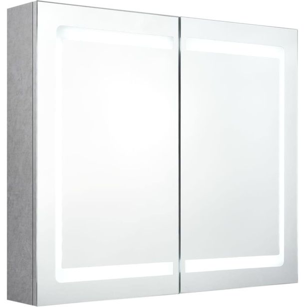 LED-kylpyhuoneen peilikaappi, betoninharmaa, 80x12x68 cm