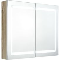 Kylpyhuoneen LED-peilikaappi, valkoinen ja tammi, 80x12x68cm