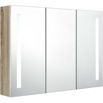 Kylpyhuoneen LED-peilikaappi, 89x14x62cm, valkoinen ja tammi, Verkkokaupan poistotuote