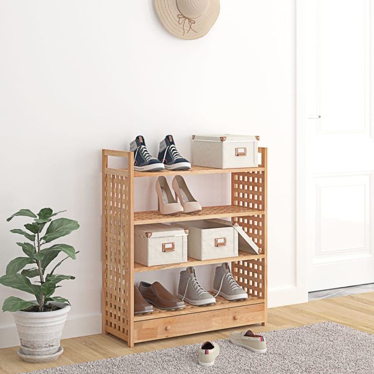 Kenkäteline laatikolla fineprice, 70x27x81 cm, täysi pähkinäpuu
