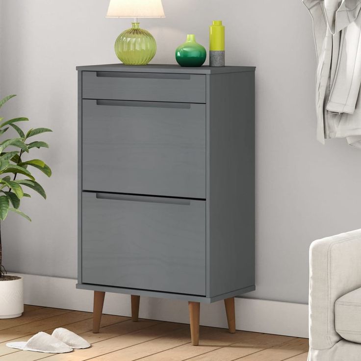 Kenkäkaappi fineprice Molde, harmaa, 59,5x35x103 cm, täysi mänty