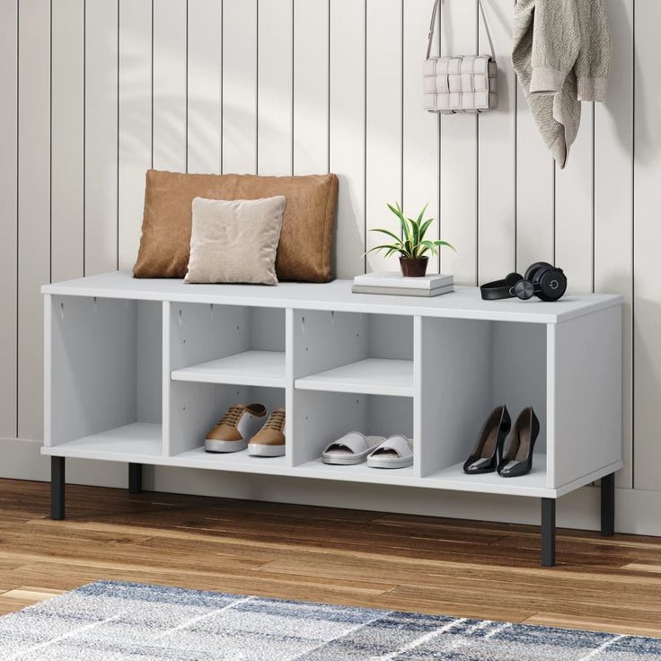 Kenkäteline metallijaloilla fineprice OSLO, valkoinen, 106x35x45 cm