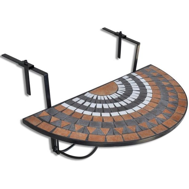 Roikkuva parvekepöytä, terrakotta ja valkoinen mosaiikki