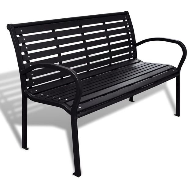 Puutarhapenkki 125 cm, teräs ja puukomposiitti musta