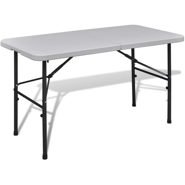 Kokoontaitettava puutarhapöytä, 122cm, HDPE, valkoinen