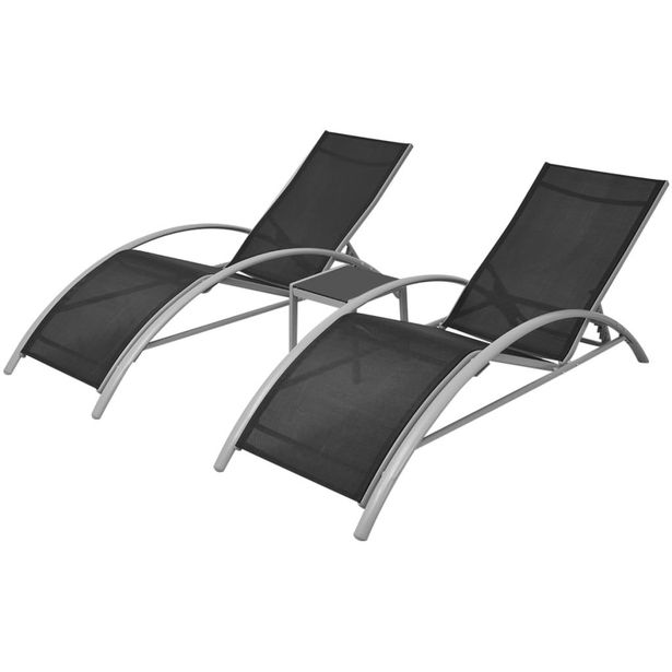 Aurinkotuolit ja pöytä, alumiini, musta