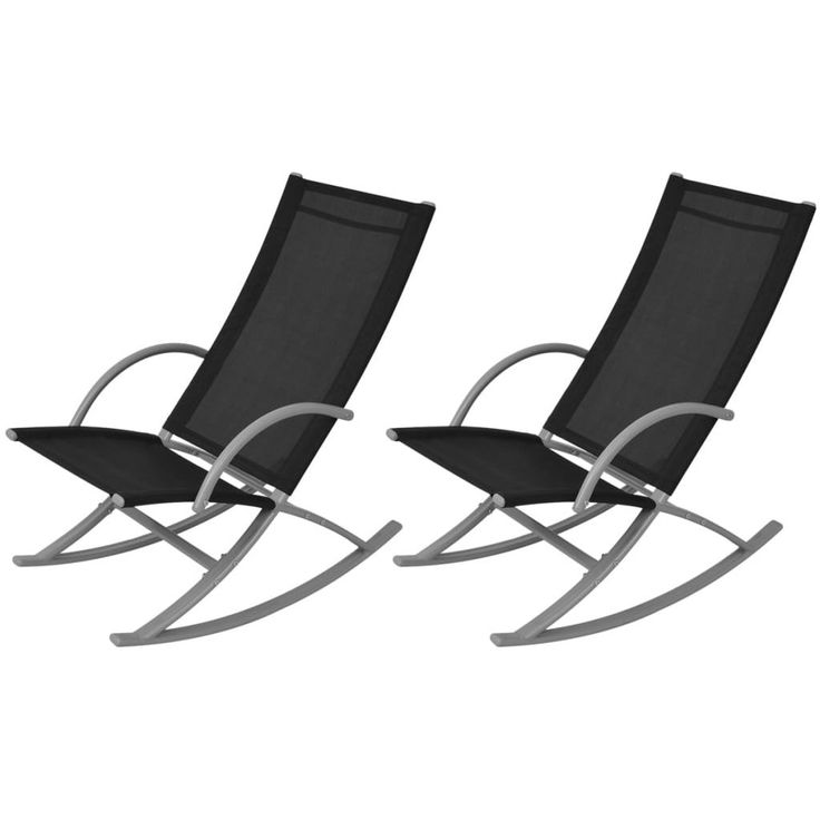 Keinutuolit 2 kpl, teräs ja textilene, musta