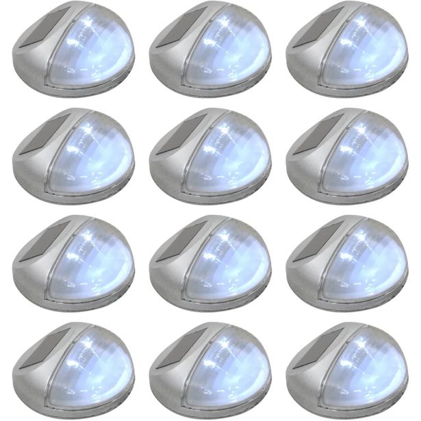 Aurinkoenergia ulkoseinävalaisimet, LED, 12 kpl, pyöreä, hopea