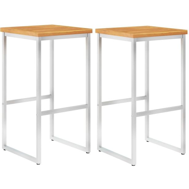 Baarituolit 2 kpl täysi akaasiapuu ja ruostumaton teräs_1