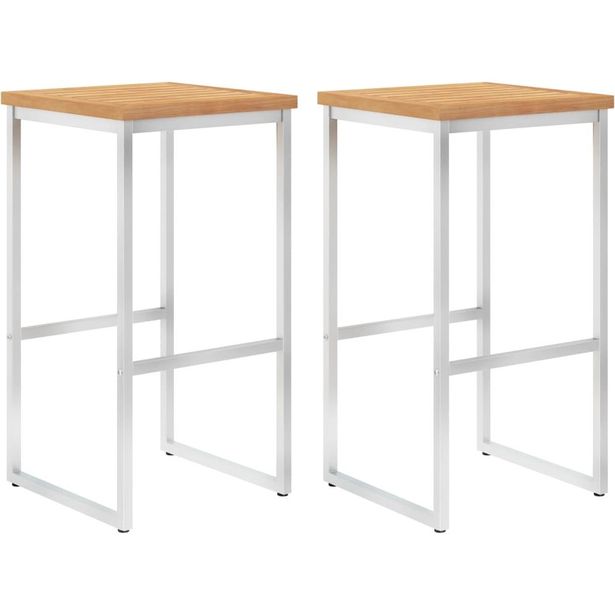 Baarituolit 2 kpl täysi tiikki ja ruostumaton teräs_1