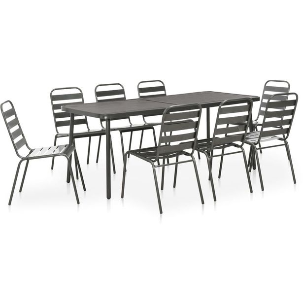 9-osainen ulkoruokailuryhmä, teräs, tummanharmaa
