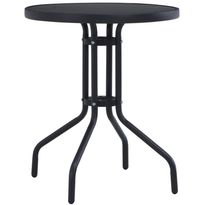 Puutarhapöytä, ⌀ 60 cm, musta, teräs ja lasi