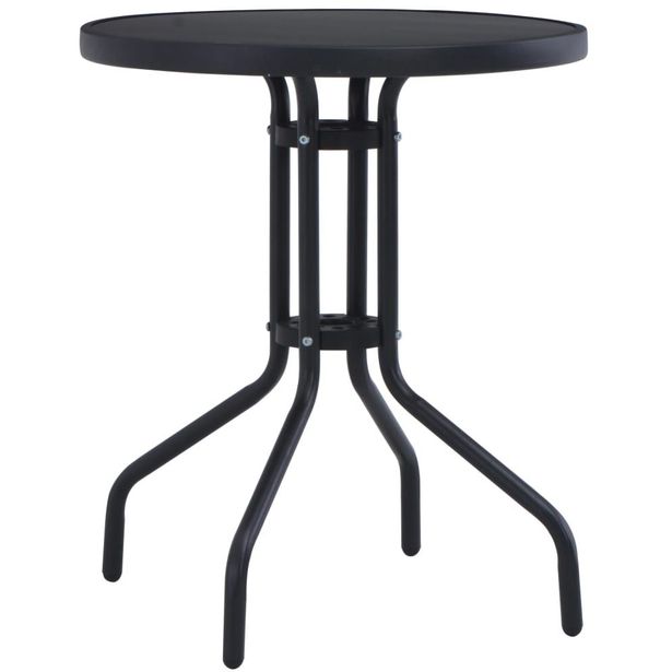 Puutarhapöytä, ⌀ 80 cm, musta, teräs ja lasi
