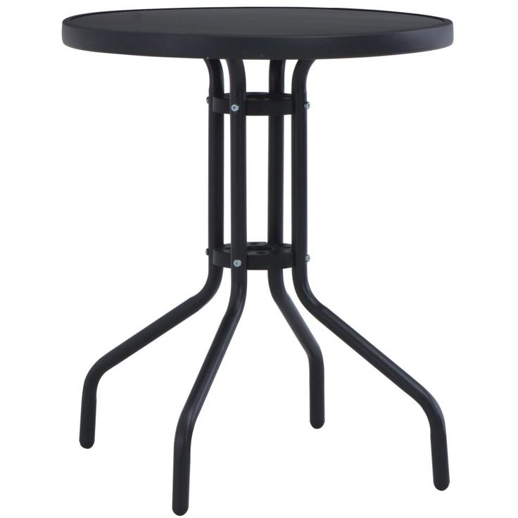 Puutarhapöytä, ⌀ 80 cm, musta, teräs ja lasi