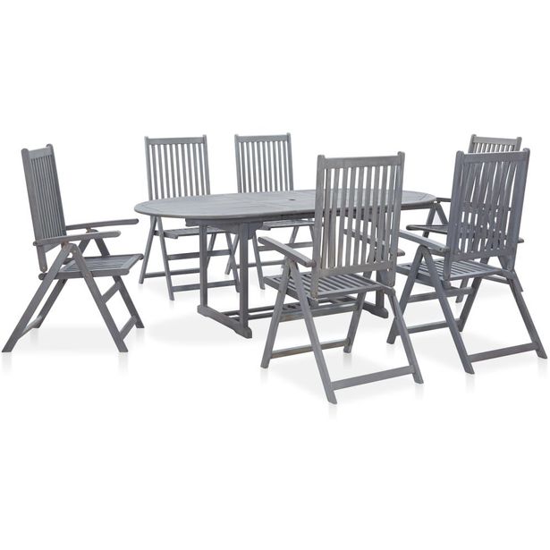 7-osainen ulkoruokailuryhmä täysi, akaasiapuu, harmaa