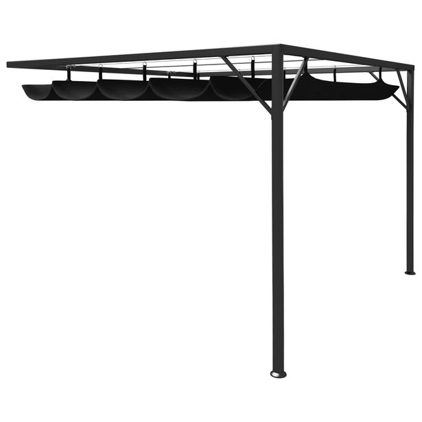 Pergola rullattavalla kattokankaalla, seinää vasten, 3x3m, antrasiitti