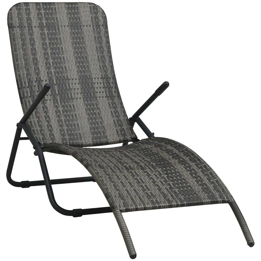 Kokoontaitettava aurinkotuoli, 141x61x95 cm, harmaa polyrottinki