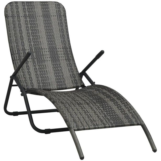Kokoontaitettava aurinkotuoli, 141x61x95 cm, harmaa polyrottinki