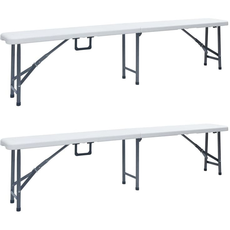 Kokoontaitettavat puutarhapenkit 2 kpl 180 cm hdpe valkoinen_1