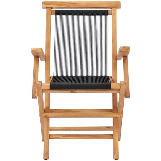 Kokoontaitettavat puutarhatuolit 2 kpl, 56x62x90 cm, täysi tiikki ja köysi