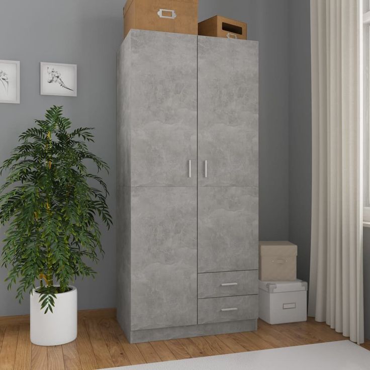 Vaatekaappi betoninharmaa 80x52x180 cm lastulevy_1