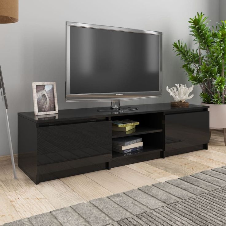 Tv-taso korkeakiilto musta 140x40x35,5 cm lastulevy_1
