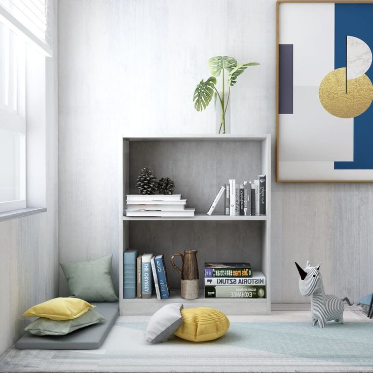 Kirjahylly betoninharmaa 60x24x74,5 cm lastulevy_1
