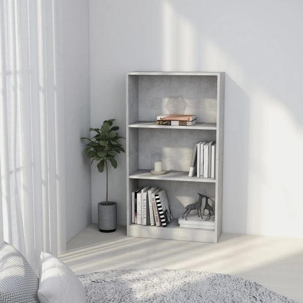 3-tasoinen kirjahylly betoninharmaa 60x24x108 cm lastulevy_1
