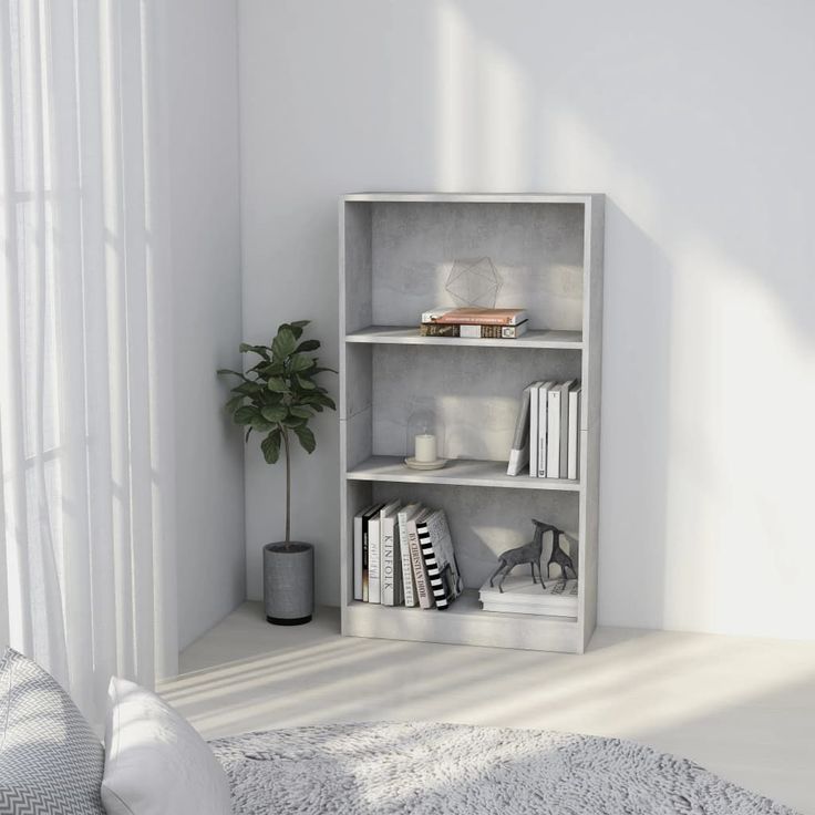 3-tasoinen kirjahylly betoninharmaa 60x24x108 cm lastulevy_1