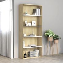 5-tasoinen kirjahylly valk./sonoma-tammi 80x30x189cm