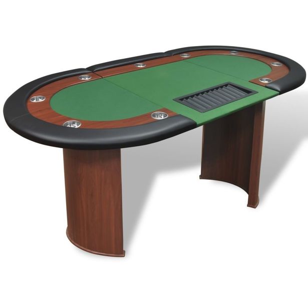 Pokeripöytä 10-pelaajalle, jakoalue ja pelimerkkialusta, vihreä