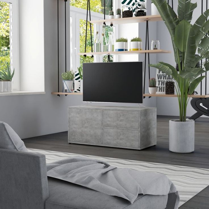 Tv-taso betoninharmaa 80x34x36 cm lastulevy_1
