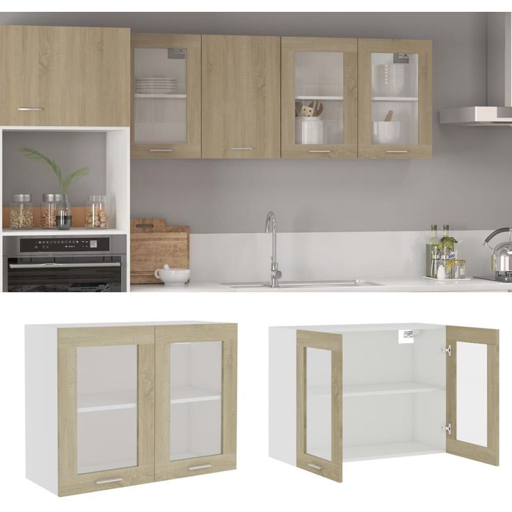 Seinäkaappi lasilla sonoma-tammi 80x31x60 cm lastulevy_1