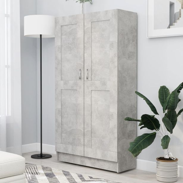 Kirjahylly betoninharmaa 82,5x30,5x150 cm lastulevy_1