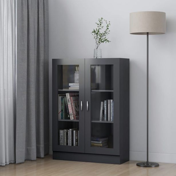 Vitriinikaappi harmaa 82,5x30,5x115 cm lastulevy_1