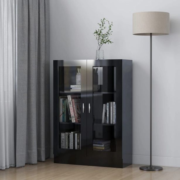 Vitriinikaappi korkeakiilto musta 82,5x30,5x115 cm lastulevy_1