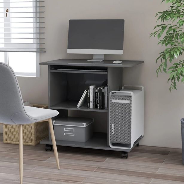 Tietokonepöytä korkeakiilto harmaa 80x50x75 cm lastulevy_1